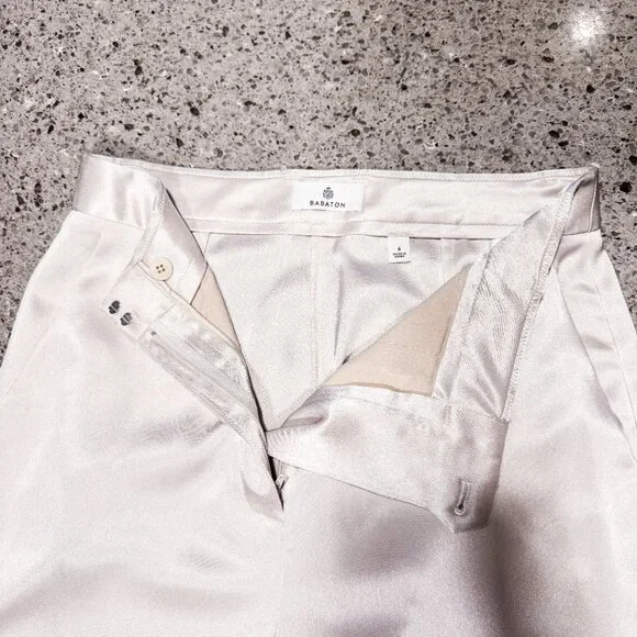 Aritzia Babaton Refined Satin Cargo Pants Matte Pearl Ankle Cut Women's Size 6 - Picture 11 of 12